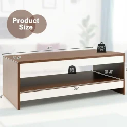 Tangkula 37 Inch Coffee Table, Two-Tier Coffee Table with Storage Shelf, Modern Wooden Sofa Central Table
