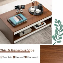 Tangkula 37 Inch Coffee Table, Two-Tier Coffee Table with Storage Shelf, Modern Wooden Sofa Central Table