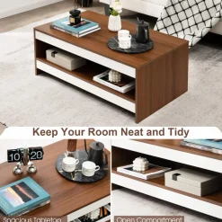Tangkula 37 Inch Coffee Table, Two-Tier Coffee Table with Storage Shelf, Modern Wooden Sofa Central Table