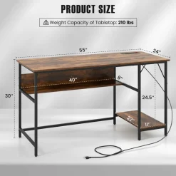 Tangkula 55 Inch Computer Desk with 4 Power Outlets & 2 USB Ports