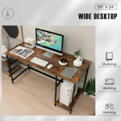 Tangkula 55 Inch Computer Desk with 4 Power Outlets & 2 USB Ports