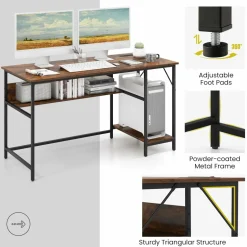 Tangkula 55 Inch Computer Desk with 4 Power Outlets & 2 USB Ports