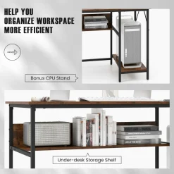 Tangkula 55 Inch Computer Desk with 4 Power Outlets & 2 USB Ports