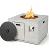 Tangkula 35 Inch Concrete Propane Gas Fire Pit Table, Patiojoy Square Outdoor Propane Fire Table with Protective Cover Lava Rocks & Metal Lid