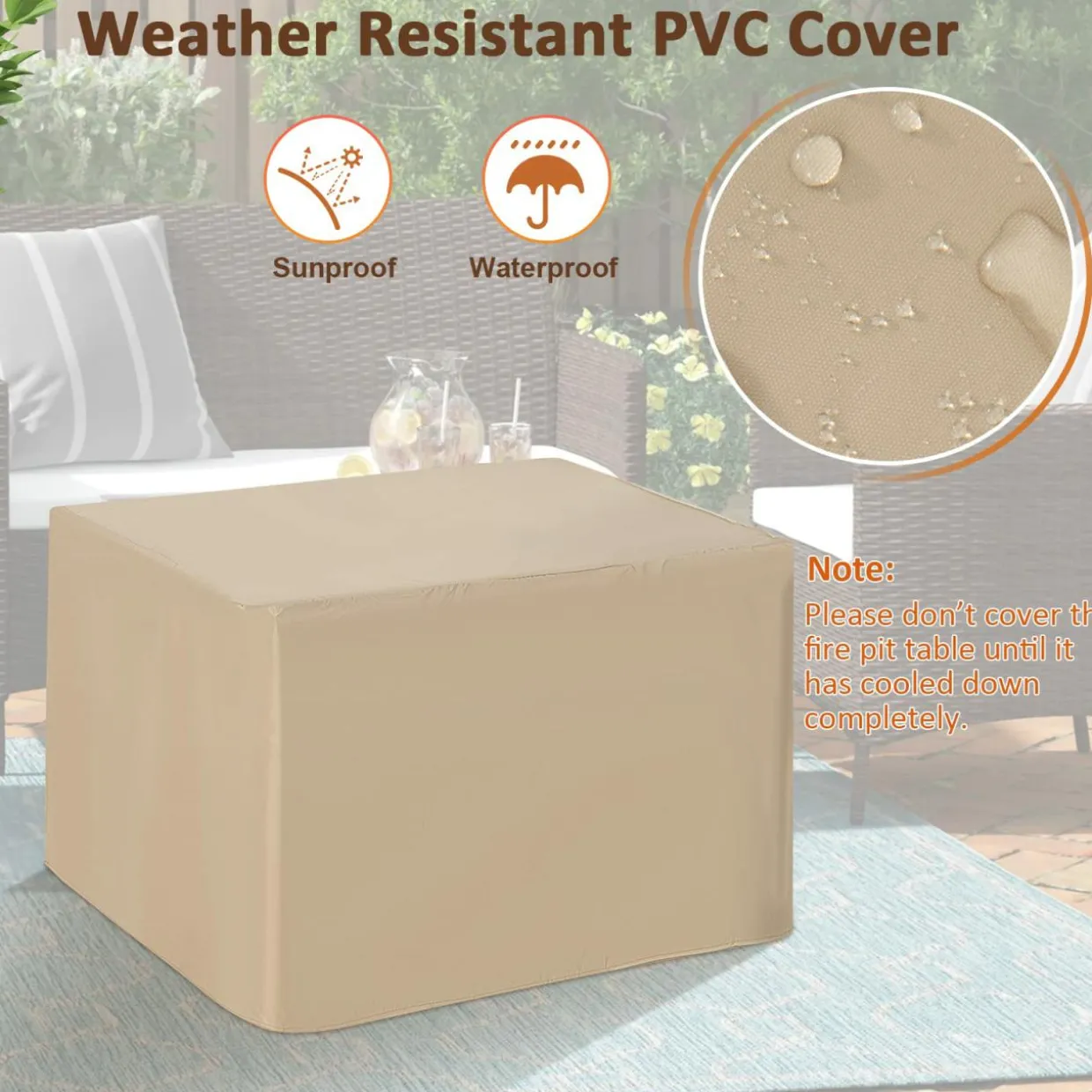 Tangkula 35 Inch Concrete Propane Gas Fire Pit Table, Patiojoy Square Outdoor Propane Fire Table with Protective Cover Lava Rocks & Metal Lid