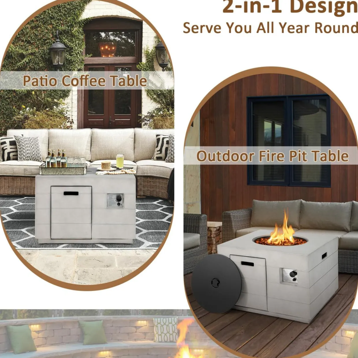 Tangkula 35 Inch Concrete Propane Gas Fire Pit Table, Patiojoy Square Outdoor Propane Fire Table with Protective Cover Lava Rocks & Metal Lid