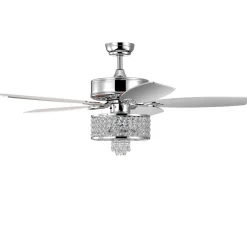 Tangkula 50 Inch Crystal Ceiling Fan with Lights & Remote Control, Modern Electrical Fan with 5 Wood Reversible Blades, 8H Timer