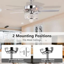 Tangkula 50 Inch Crystal Ceiling Fan with Lights & Remote Control, Modern Electrical Fan with 5 Wood Reversible Blades, 8H Timer