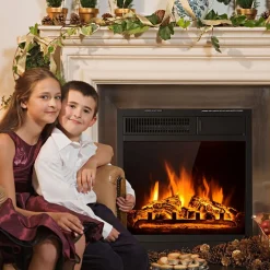 Tangkula 18 Inch Electric Fireplace Insert, Freestanding & Recessed Electric Fireplace Heater with Remote Control, Adjustable Heater