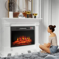 Tangkula 23 inch Electric Fireplace Insert, Recessed Fireplace w/ 3 LED Realistic Flame Effects