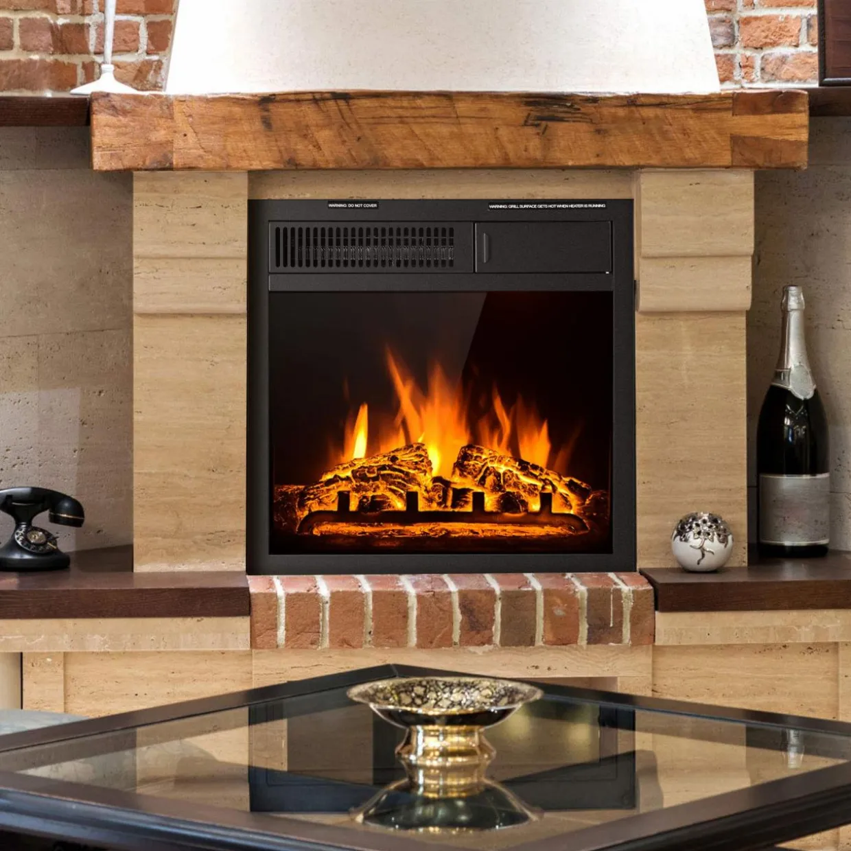 Tangkula 18 Inch Electric Fireplace Insert, Freestanding & Recessed Electric Fireplace Heater with Remote Control, Adjustable Heater