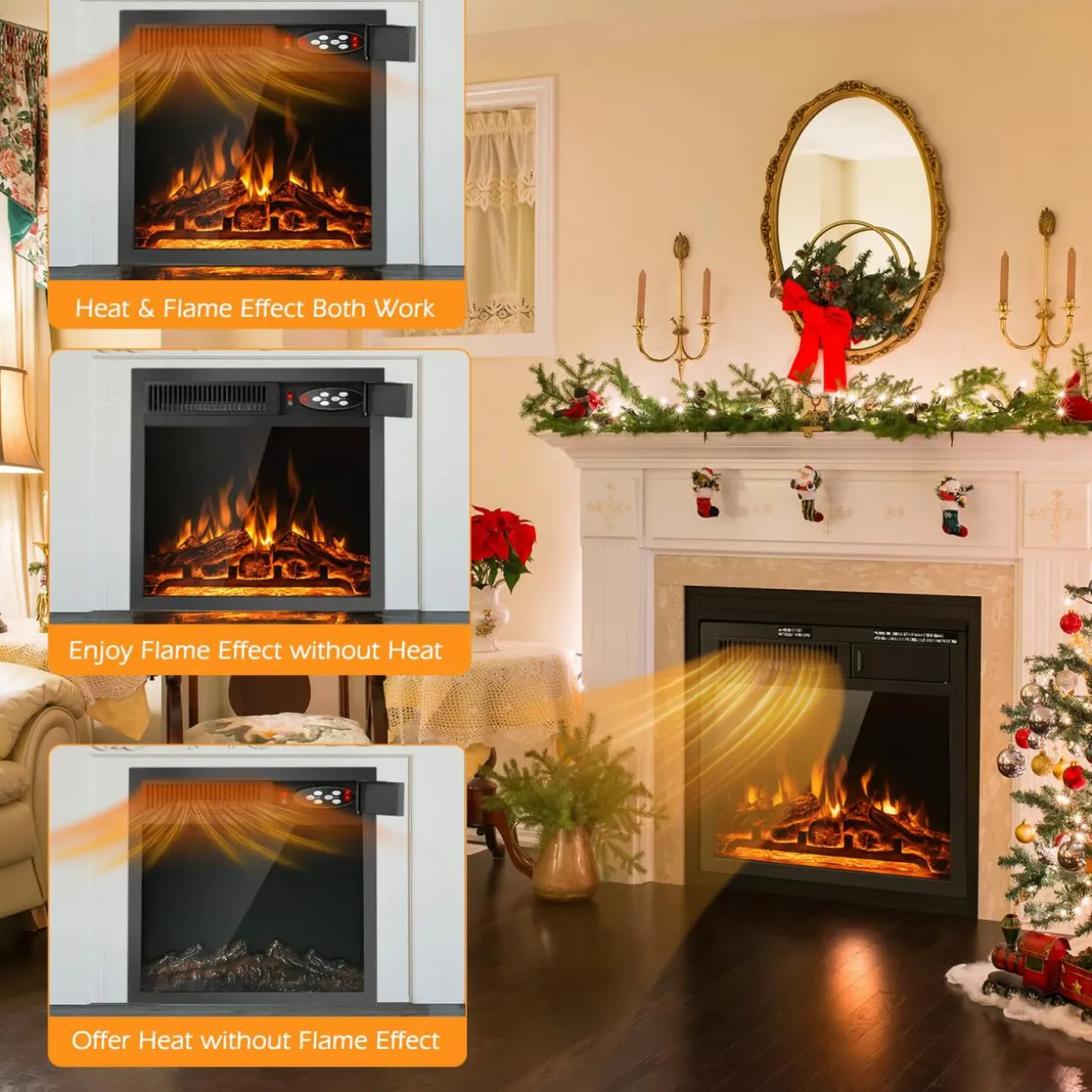 Tangkula 18 Inch Electric Fireplace, 5100 BTU Freestanding Electric Fireplace Heater with Remote Control