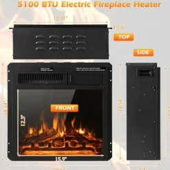 Tangkula 18 Inch Electric Fireplace, 5100 BTU Freestanding Electric Fireplace Heater with Remote Control