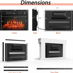 Tangkula 23 inch Electric Fireplace Insert, Recessed Fireplace w/ 3 LED Realistic Flame Effects