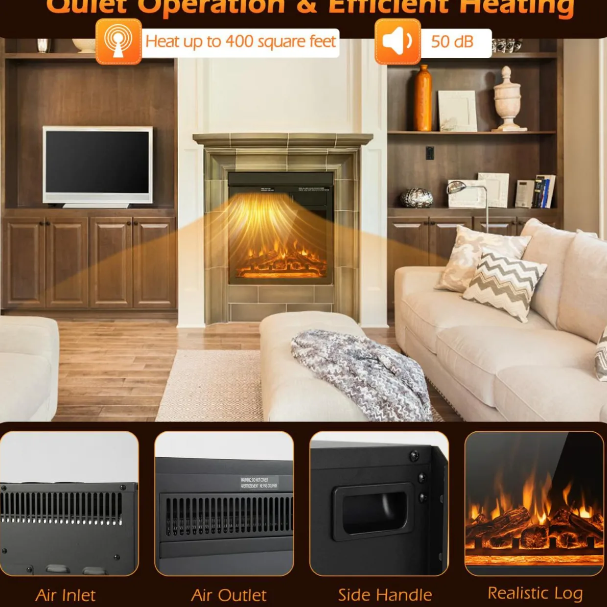 Tangkula 18 Inch Electric Fireplace, 5100 BTU Freestanding Electric Fireplace Heater with Remote Control