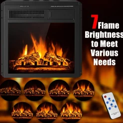 Tangkula 18 Inch Electric Fireplace Insert, Freestanding & Recessed Electric Fireplace Heater with Remote Control, Adjustable Heater