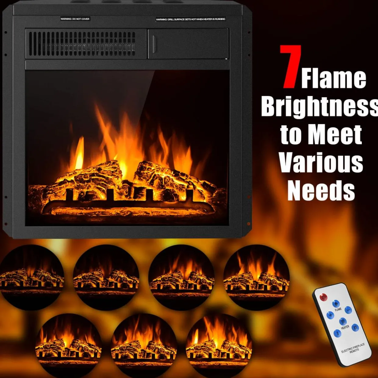 Tangkula 18 Inch Electric Fireplace Insert, Freestanding & Recessed Electric Fireplace Heater with Remote Control, Adjustable Heater