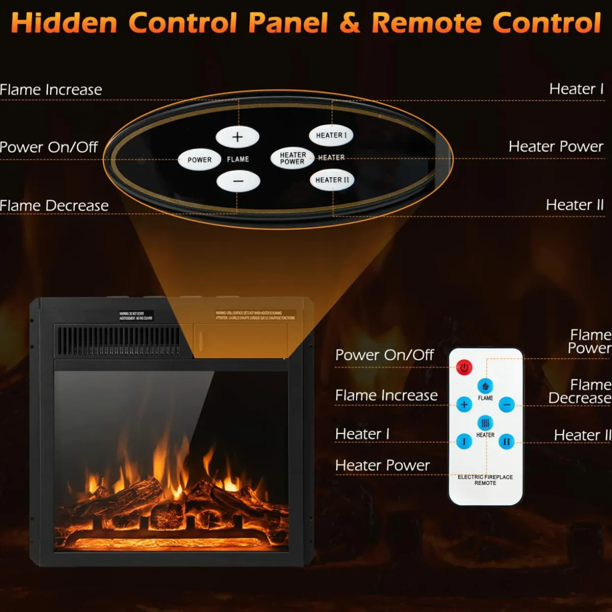 Tangkula 18 Inch Electric Fireplace, 5100 BTU Freestanding Electric Fireplace Heater with Remote Control