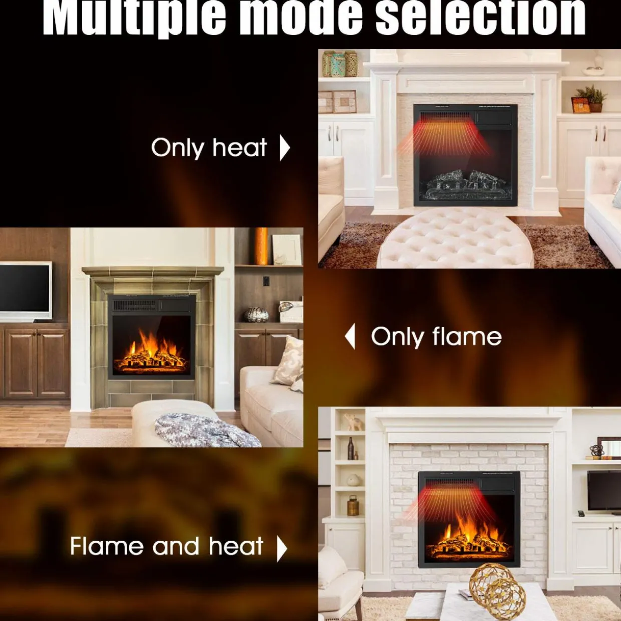 Tangkula 18 Inch Electric Fireplace Insert, Freestanding & Recessed Electric Fireplace Heater with Remote Control, Adjustable Heater