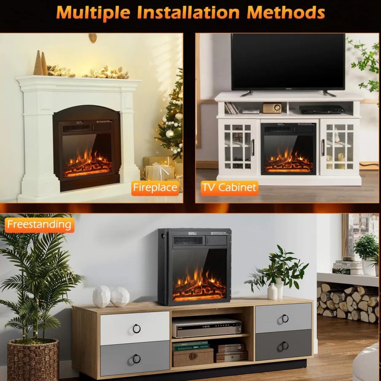Tangkula 18 Inch Electric Fireplace, 5100 BTU Freestanding Electric Fireplace Heater with Remote Control