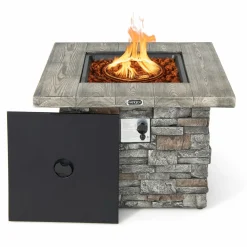 Tangkula 34.5 Inch Faux Stone Propane Fire Pit Table