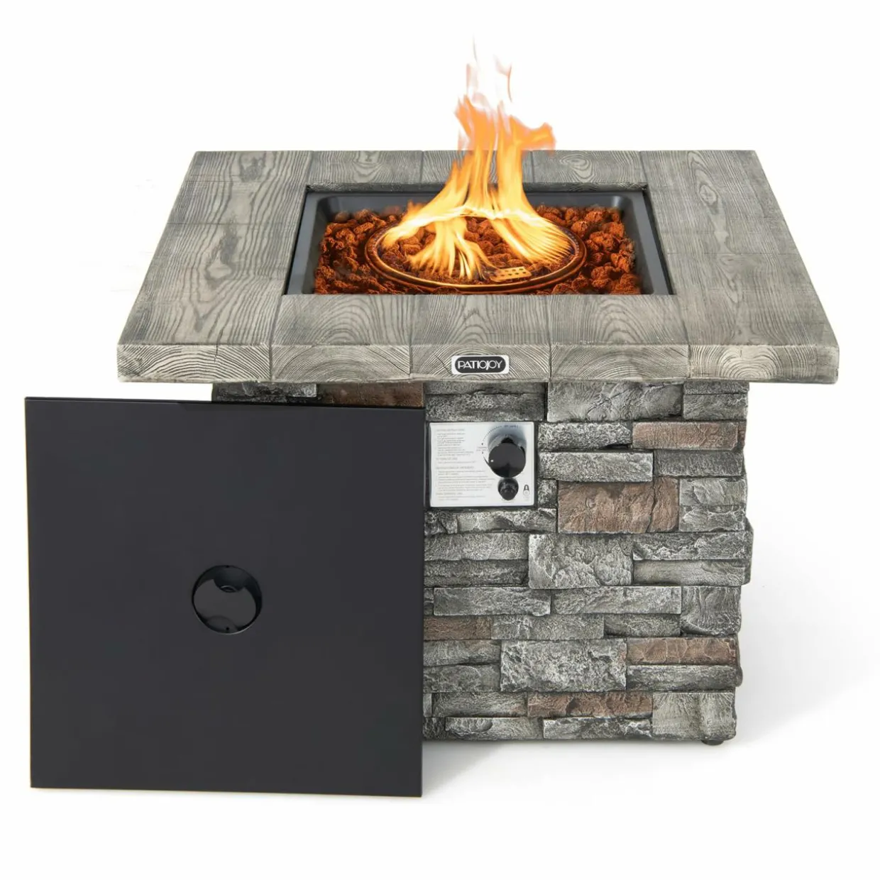 Tangkula 34.5 Inch Faux Stone Propane Fire Pit Table