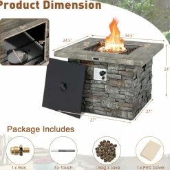 Tangkula 34.5 Inch Faux Stone Propane Fire Pit Table