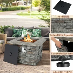 Tangkula 34.5 Inch Faux Stone Propane Fire Pit Table