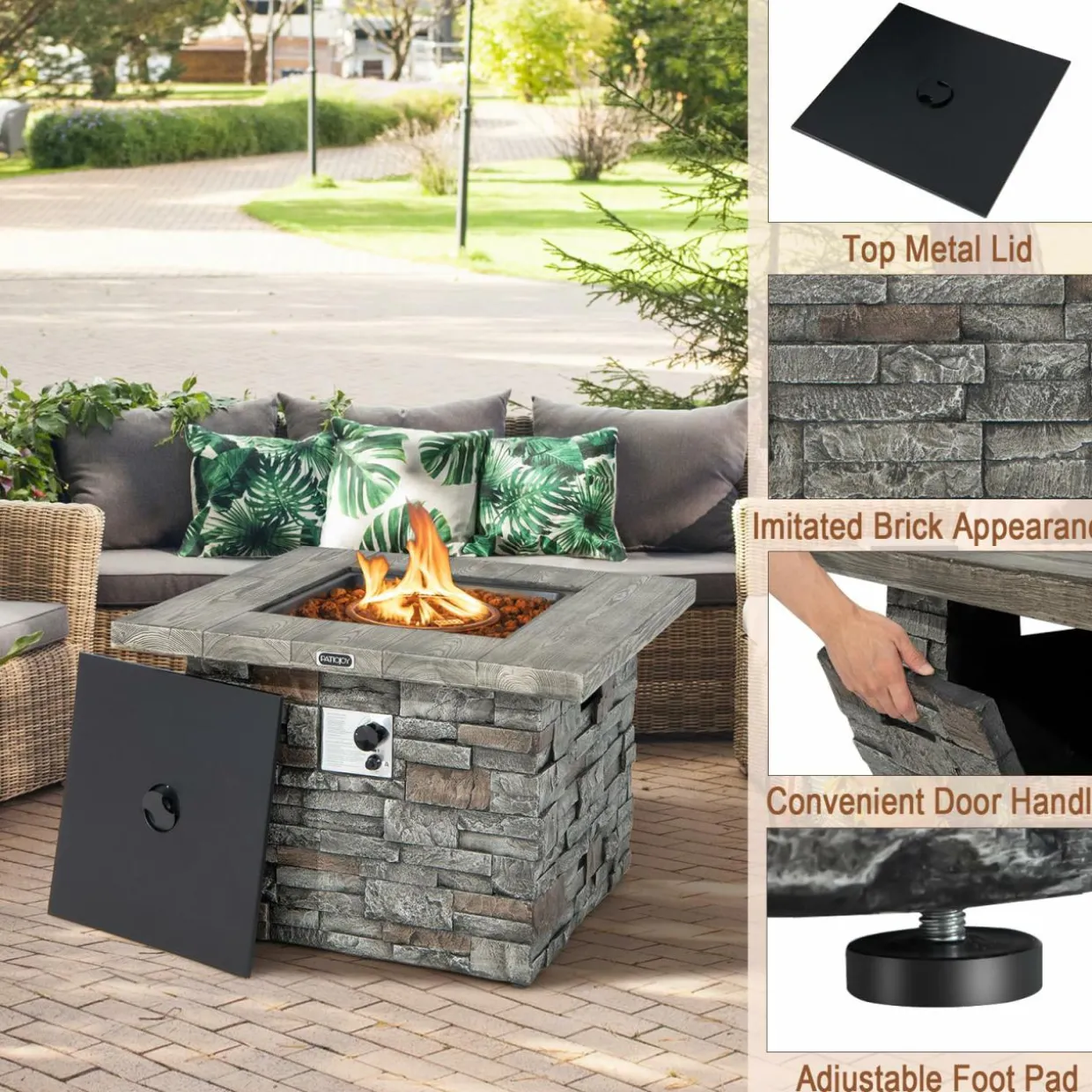 Tangkula 34.5 Inch Faux Stone Propane Fire Pit Table