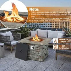 Tangkula 34.5 Inch Faux Stone Propane Fire Pit Table