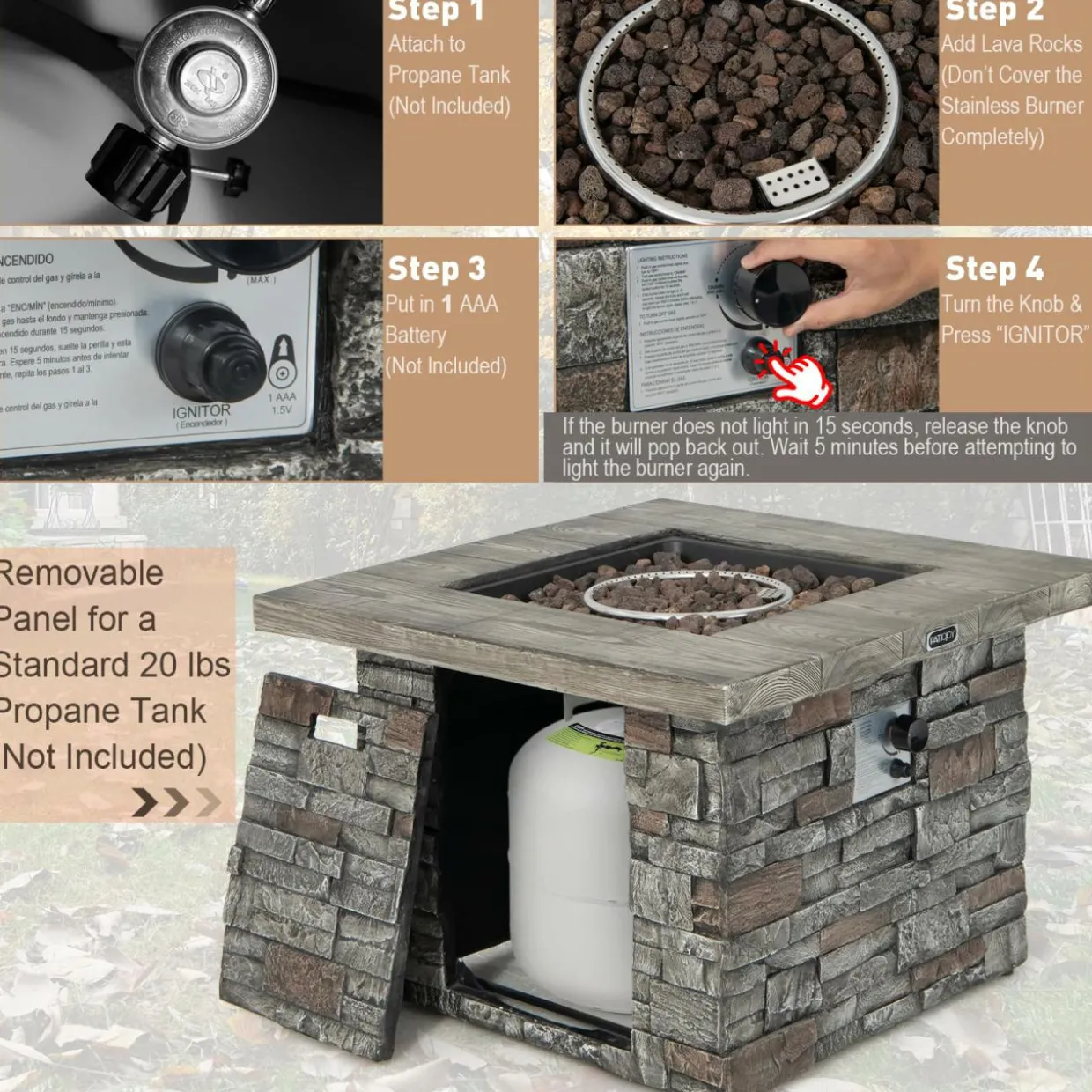 Tangkula 34.5 Inch Faux Stone Propane Fire Pit Table