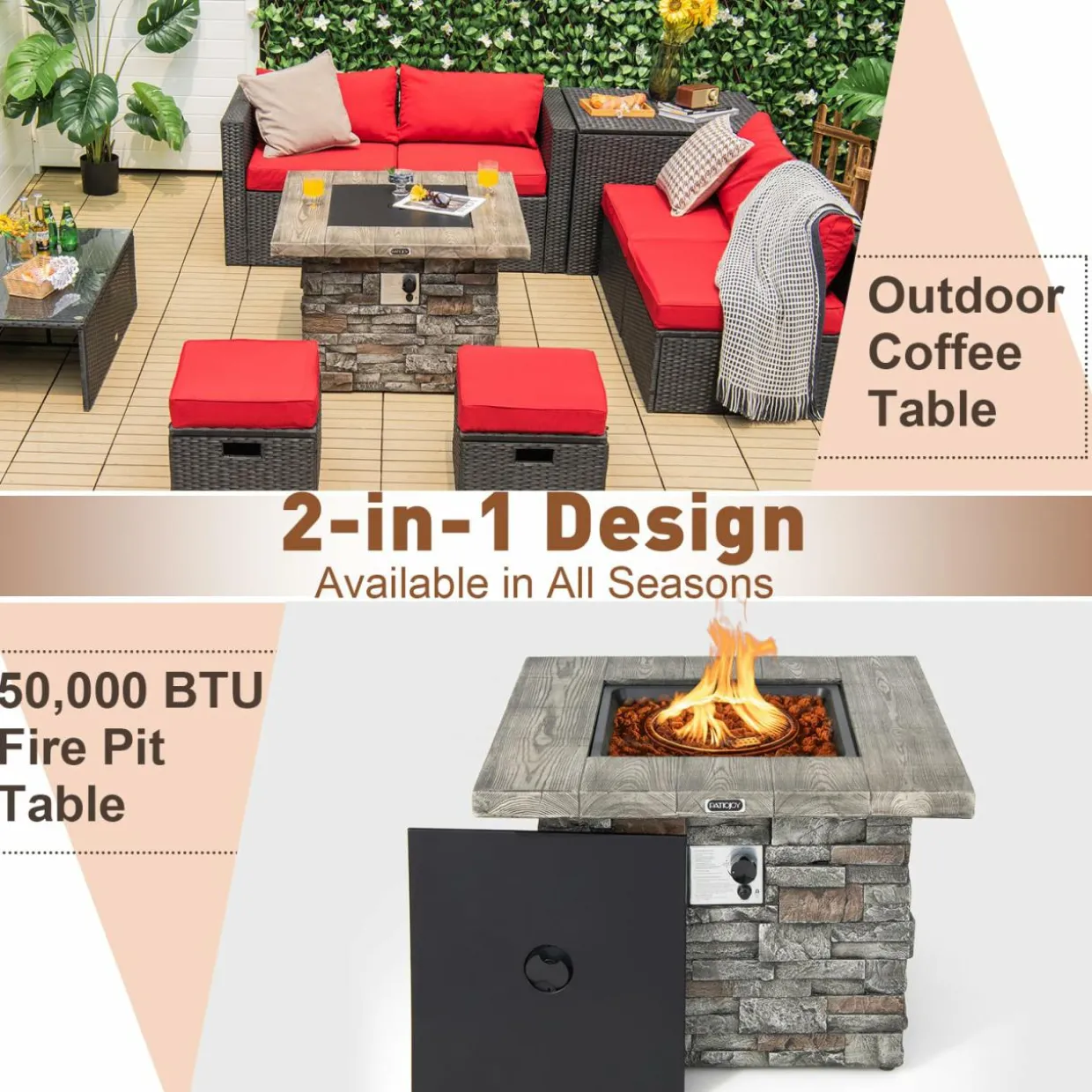 Tangkula 34.5 Inch Faux Stone Propane Fire Pit Table