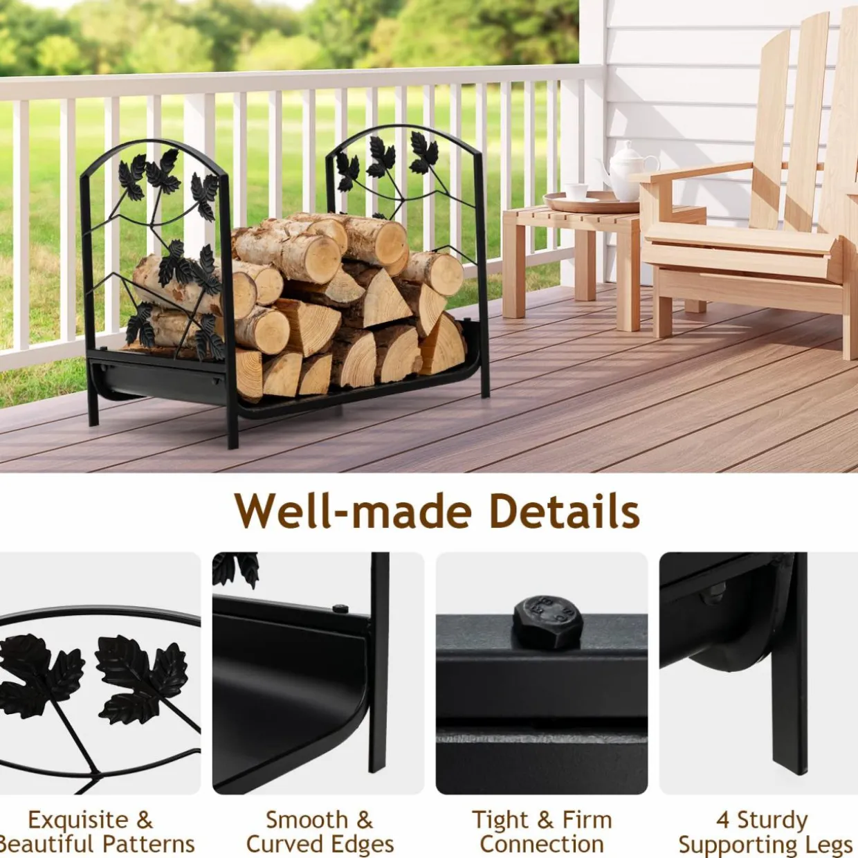 Tangkula 19 Inch Firewood Rack, Decorative Log Holder