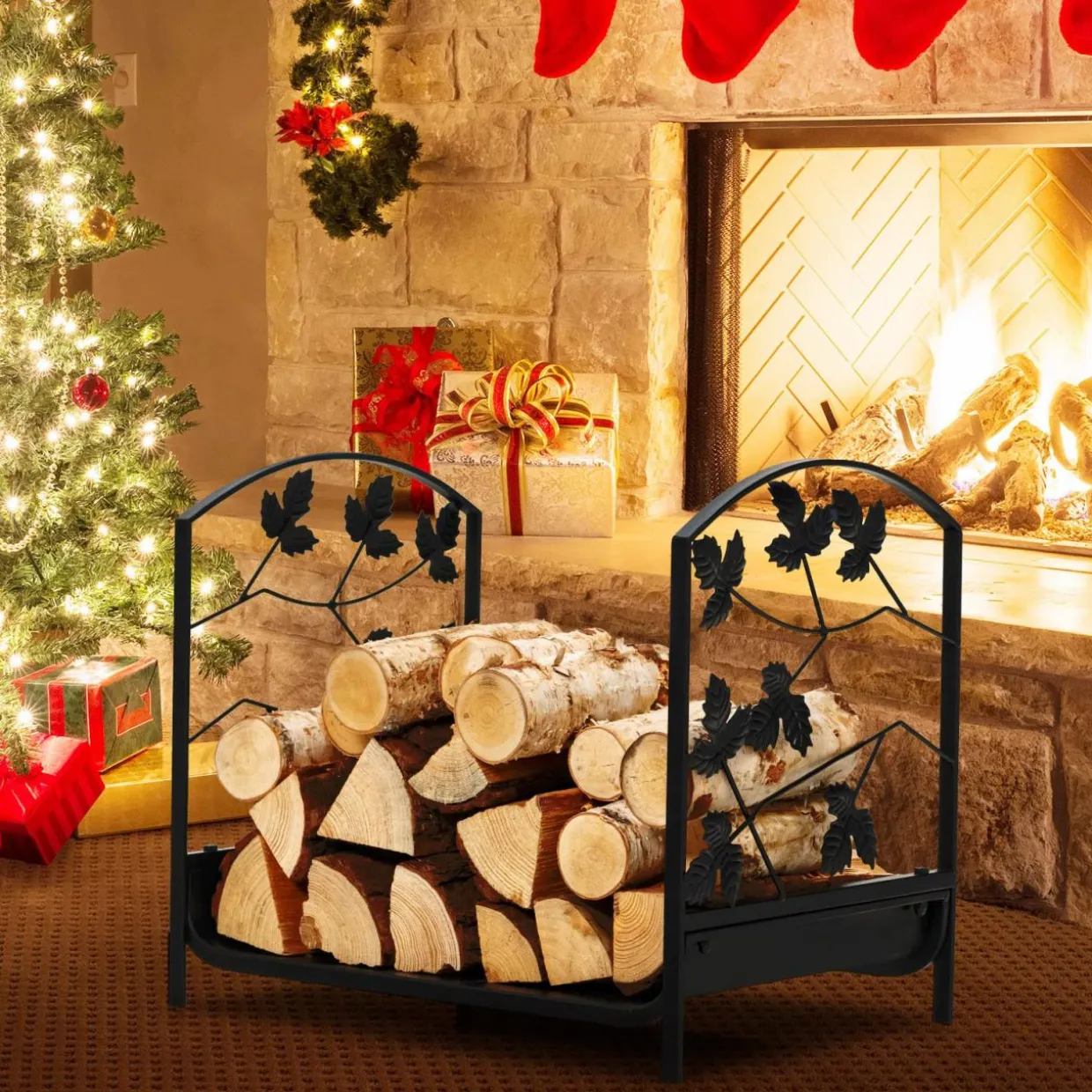 Tangkula 19 Inch Firewood Rack, Decorative Log Holder