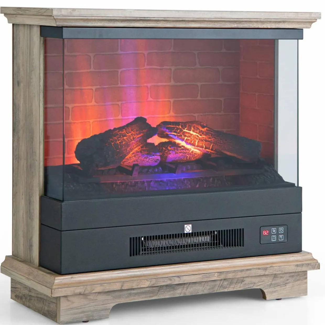 Tangkula 27 Inch Freestanding Fireplace, 1400W Electric Fireplace Heater w/3-Level Vivid Flame & Thermostat Control
