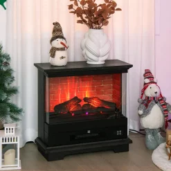 Tangkula 27 Inch Freestanding Fireplace, 1400W Electric Fireplace Heater w/3-Level Vivid Flame & Thermostat Control