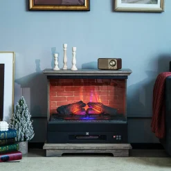 Tangkula 27 Inch Freestanding Fireplace, 1400W Electric Fireplace Heater w/3-Level Vivid Flame & Thermostat Control