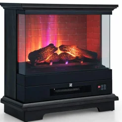 Tangkula 27 Inch Freestanding Fireplace, 1400W Electric Fireplace Heater w/3-Level Vivid Flame & Thermostat Control