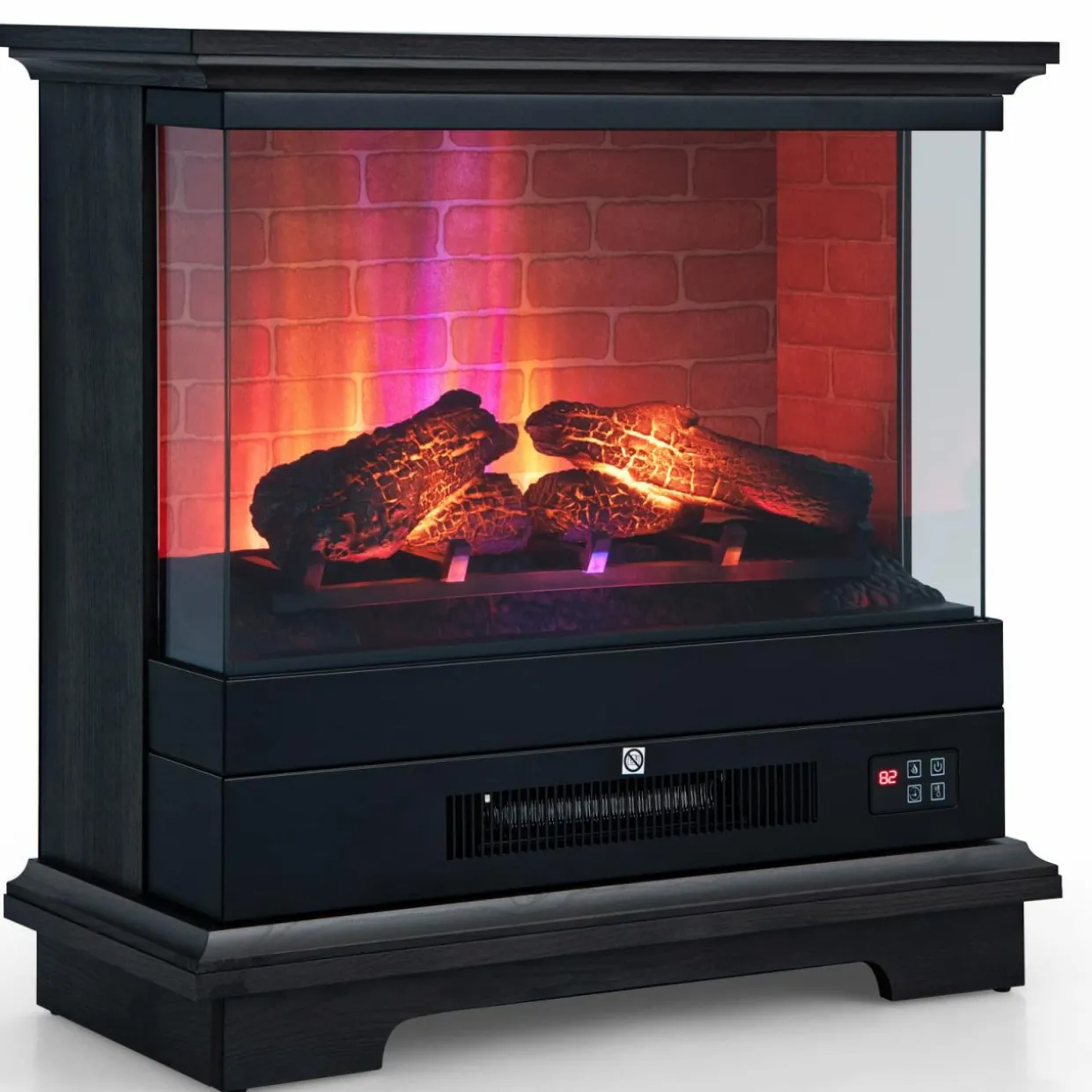 Tangkula 27 Inch Freestanding Fireplace, 1400W Electric Fireplace Heater w/3-Level Vivid Flame & Thermostat Control