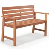 Tangkula 48 Inch Hardwood Patio Bench, Wood 2-Seat Chair with Breathable Slatted Seat & Inclined Backrest