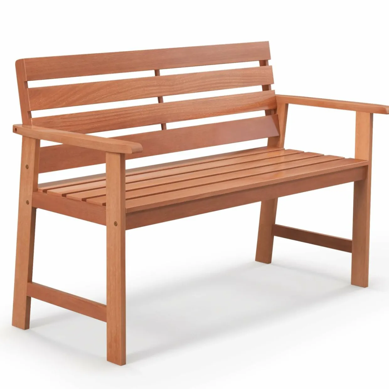 Tangkula 48 Inch Hardwood Patio Bench, Wood 2-Seat Chair with Breathable Slatted Seat & Inclined Backrest