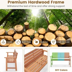 Tangkula 48 Inch Hardwood Patio Bench, Wood 2-Seat Chair with Breathable Slatted Seat & Inclined Backrest