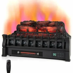 Tangkula 23 Inch Infrared Quartz Electric Fireplace Pinewood Log Heater, Fireplace Insert with Remote Control