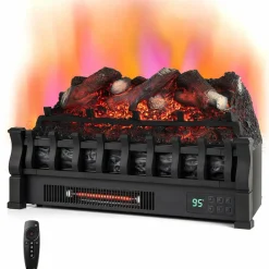 Tangkula 23 Inch Infrared Quartz Electric Fireplace Lemon Wood Log Heater, 8H Timer, Overheat Protection, 1500W