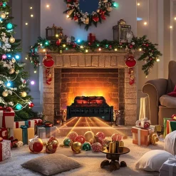Tangkula 23 Inch Infrared Quartz Electric Fireplace Pinewood Log Heater, Fireplace Insert with Remote Control