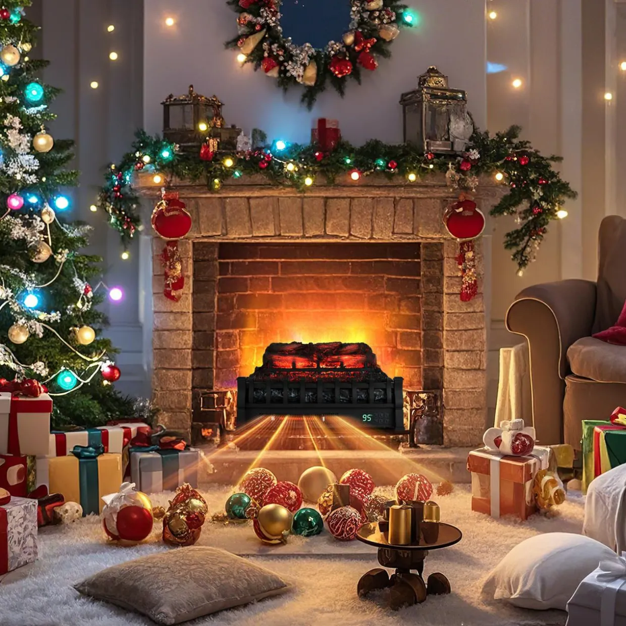 Tangkula 23 Inch Infrared Quartz Electric Fireplace Pinewood Log Heater, Fireplace Insert with Remote Control