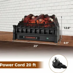 Tangkula 23 Inch Infrared Quartz Electric Fireplace Lemon Wood Log Heater, 8H Timer, Overheat Protection, 1500W