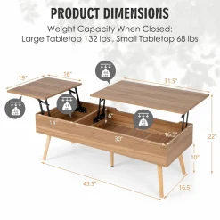 Tangkula 47 Inch Lift Top Coffee Table with Storage