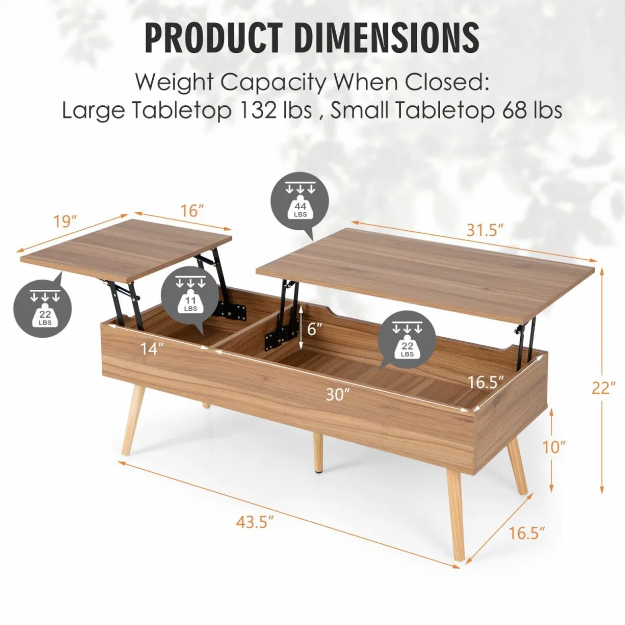 Tangkula 47 Inch Lift Top Coffee Table with Storage