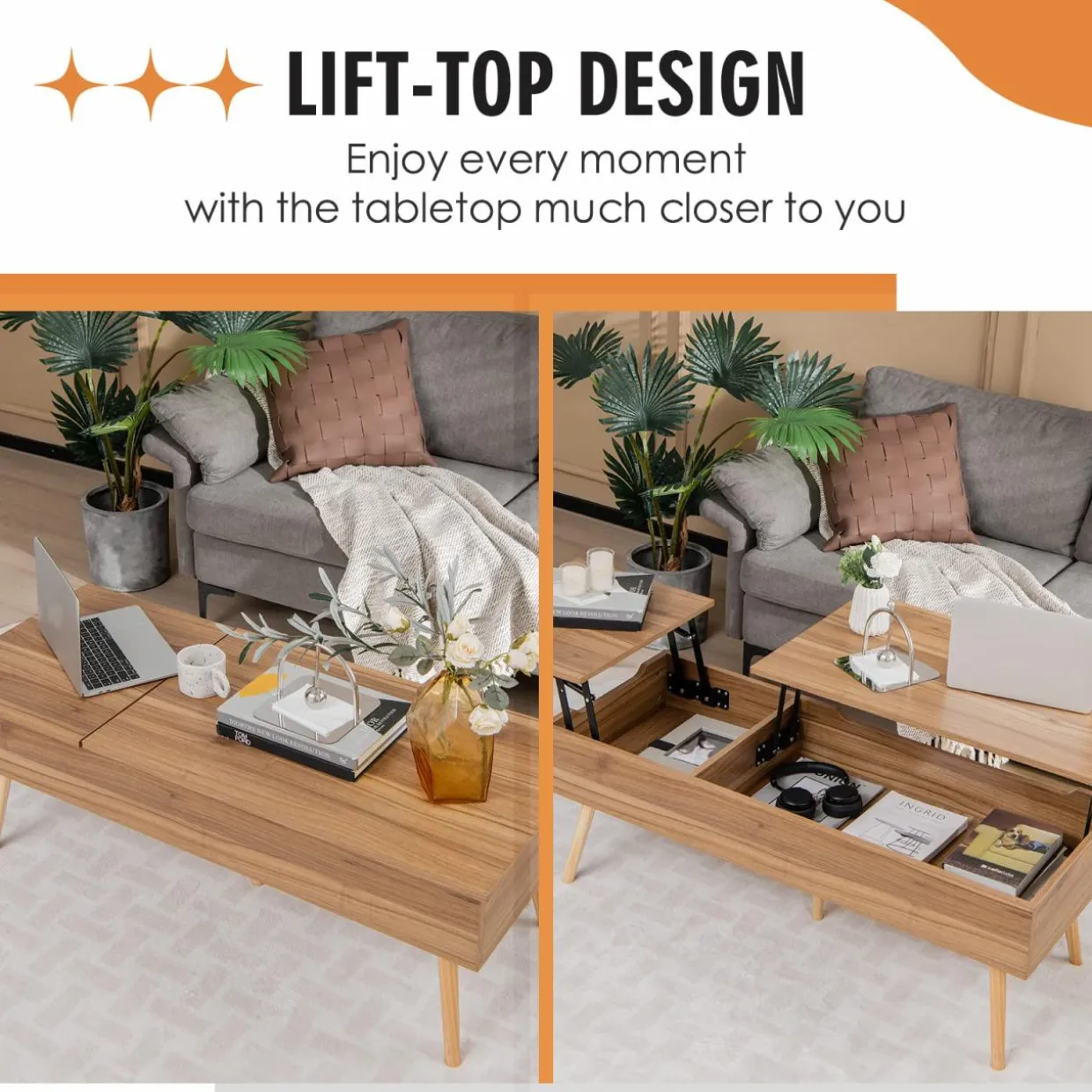 Tangkula 47 Inch Lift Top Coffee Table with Storage